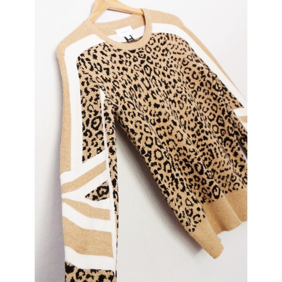 Current Elliott Duvall Leopard Animal Print Sweater 2 M Camel Black Cotton $328 - Picture 8 of 14